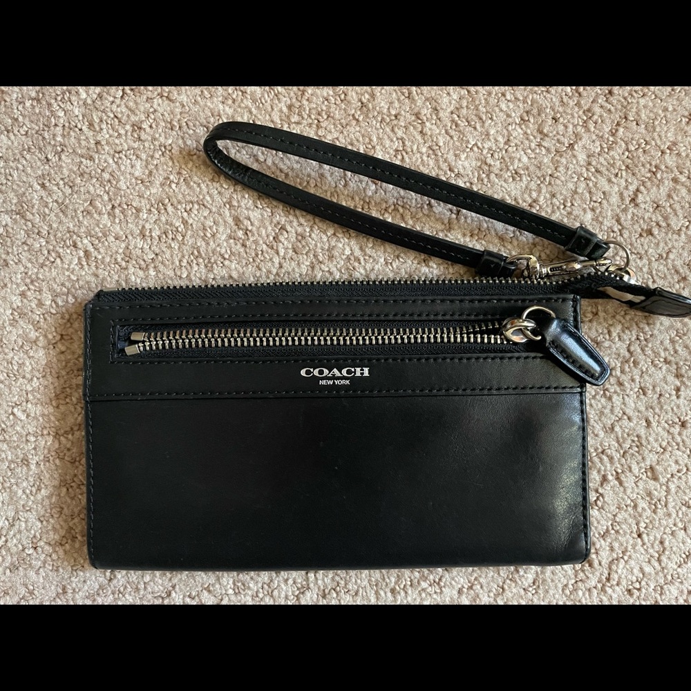 Coach Wristlet Wallet Black Leather